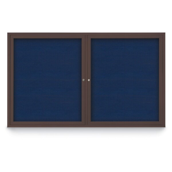 96"x48" 2-Door Enclosed Outdoor Letterboard, Blue Felt/Bronze